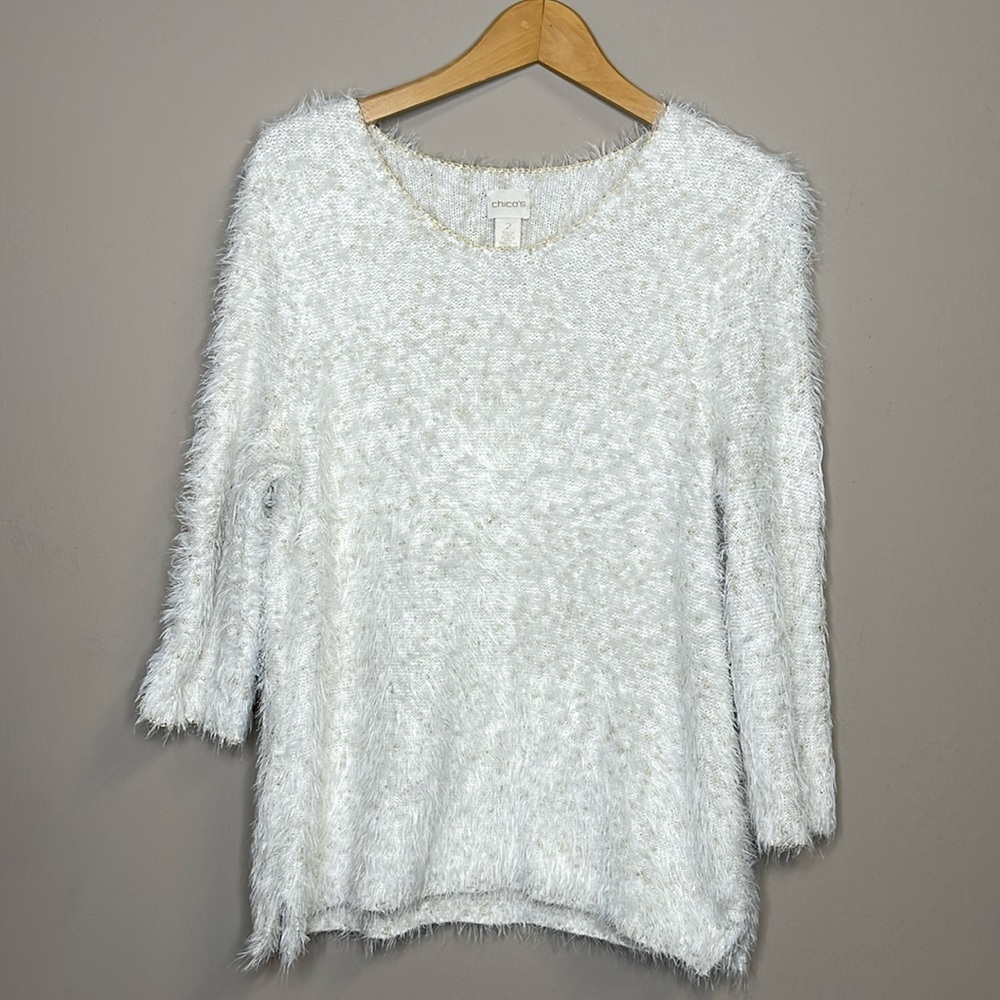 Chico's Ivory/Gold Fuzzy Soft Sweater Size L